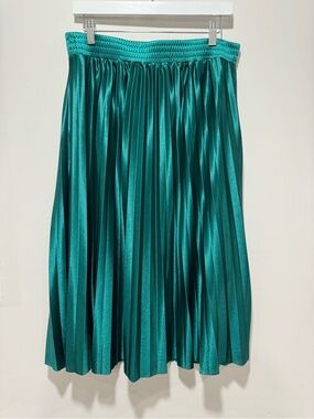 Studio West XL Bright Teal Pleated Slinky Smooth Shimmery Midi Skirt Size XL